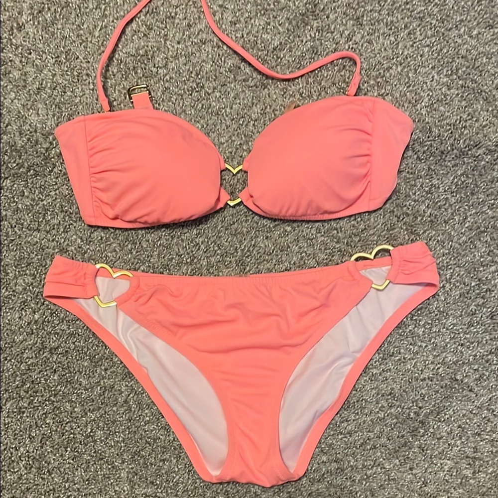 Peach Heart-Accent Bikini Set